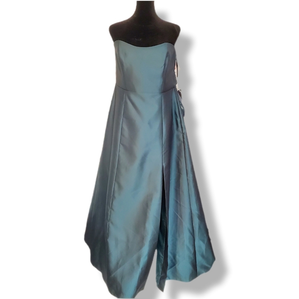 NWT ALFRED SUNG Strapless A-Line Satin Gown with Bow Detail Sz 16
